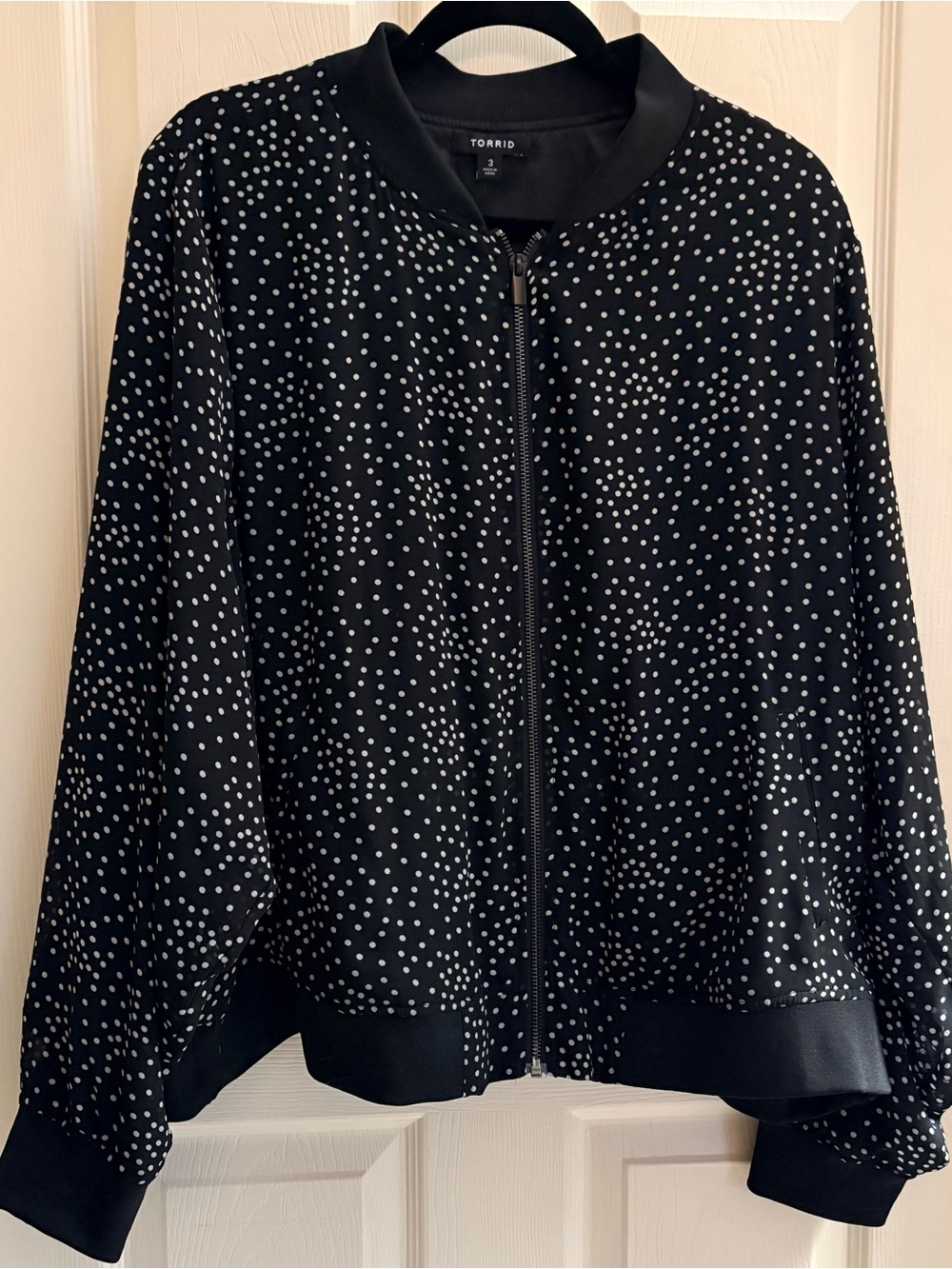 torrid Black Polka Dot Zip-Front Bomber Jacket 3X